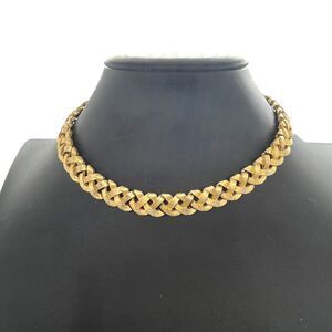 Crown Trifari Choker Necklace Gold Tone Woven 1950s 1960s Retro Women's Fashion